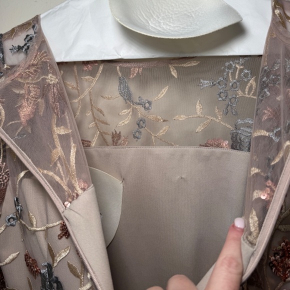 JS Collections Floral Embroidered Maxi Dress - Beige and Blue - Picture 8 of 8